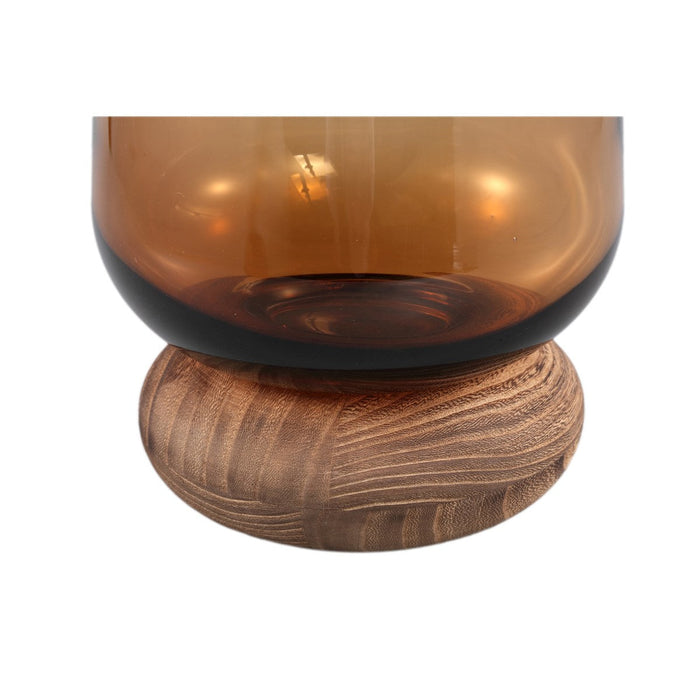 PTMD Jessey Brown glass vase on wooden foot L