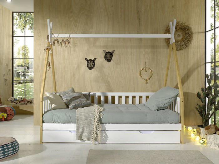 Vipack Tipi Bed met Uitvalbeveiliging en Bedlade Wit