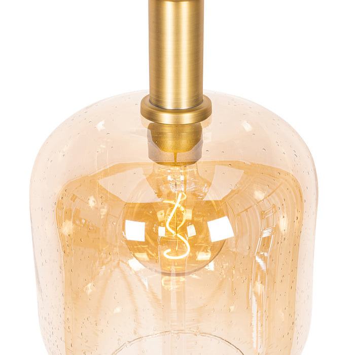 QAZQA Design hanglamp zwart met messing en amber glas - Zuzanna