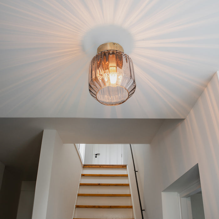 QAZQA Moderne plafondlamp messing met smoke glas - Stiklo