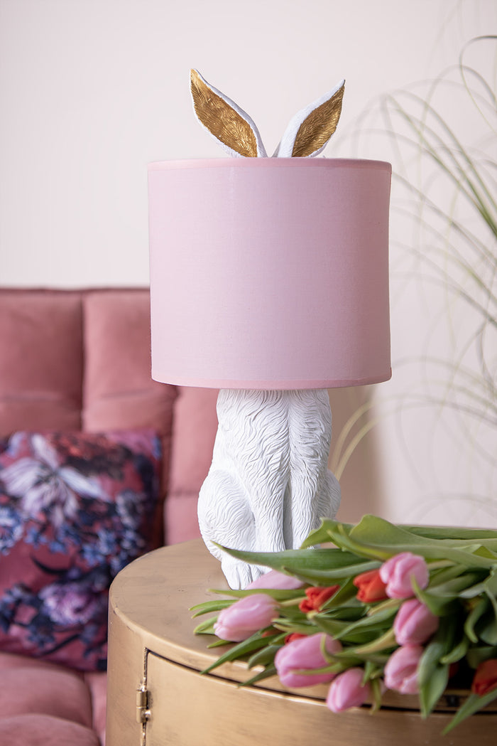 Clayre & Eef Tafellamp Konijn Ø 20x43 cm Wit Roze Kunststof Bureaulamp