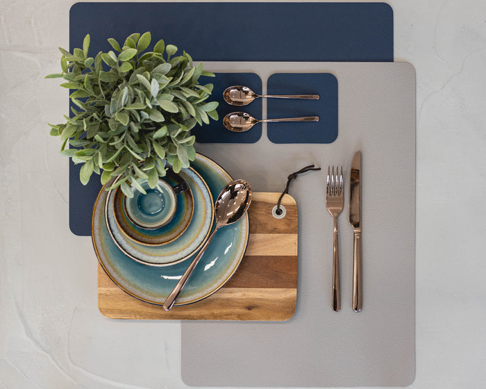 Jay Hill Placemat Leer - Grijs | Blauw - dubbelzijdig - 46 x 33 cm