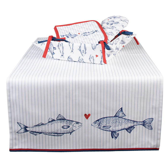 Clayre & Eef Broodmand 35x35x8 cm Wit Blauw Katoen Vierkant Vissen