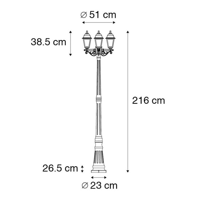 QAZQA Smart lantaarn zwart 3-lichts IP44 incl. Wifi ST64 - Capital