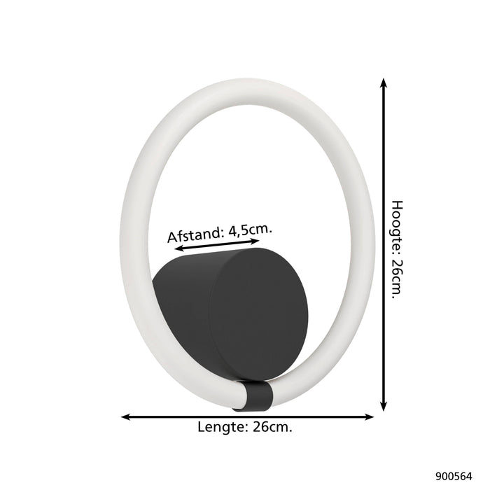 EGLO Caranacoa Wandlamp - LED - 26 cm - Zwart|Wit