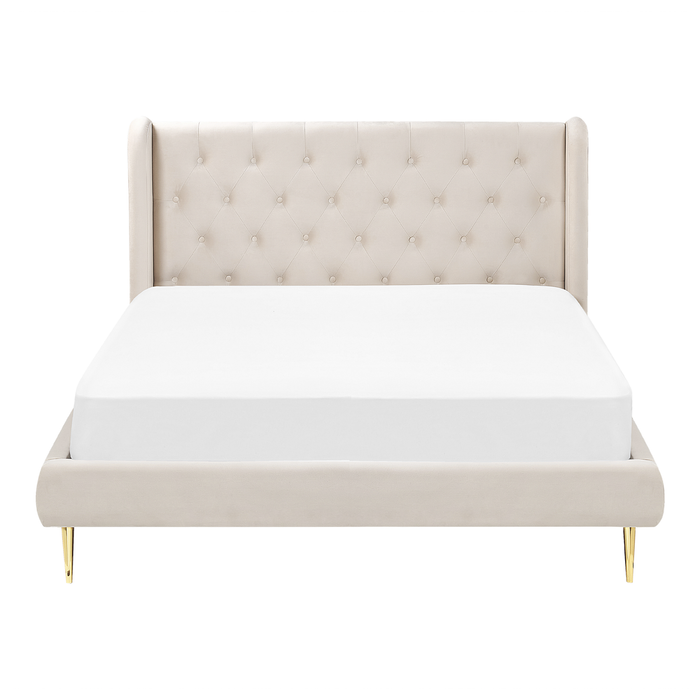 Beliani - FORBACH - Tweepersoonsbed - Beige - 140 x 200 cm - Fluweel