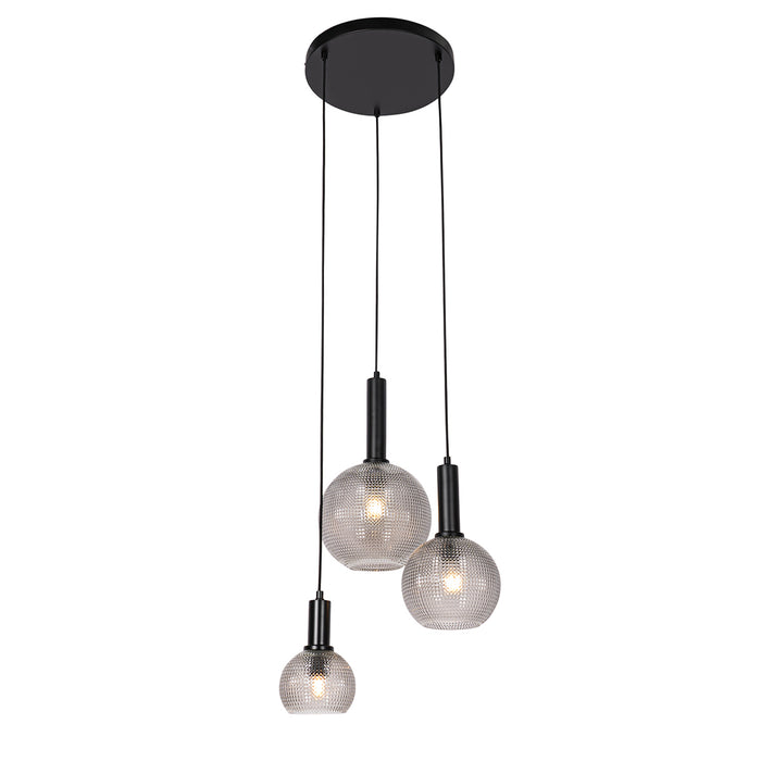 QAZQA Design hanglamp zwart met smoke glas 3-lichts - Chico