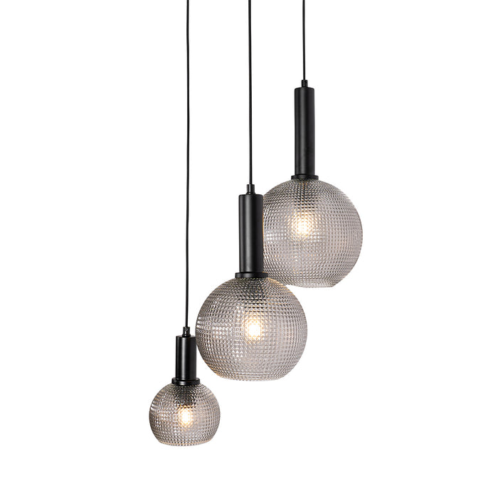 QAZQA Design hanglamp zwart met smoke glas 3-lichts - Chico