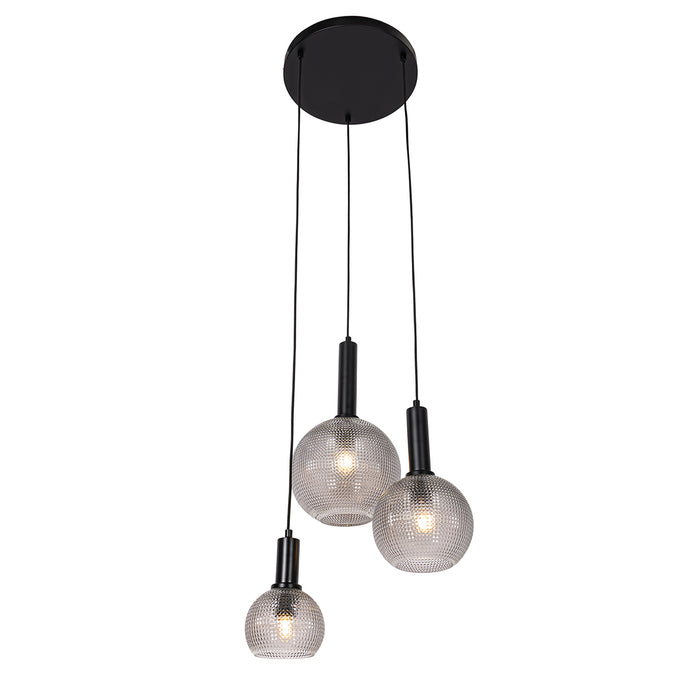 QAZQA Design hanglamp zwart met smoke glas 3-lichts - Chico