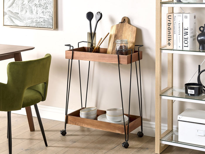 Beliani - BALME - Keukentrolley - Donkere houtkleur|Zwart - Metaal