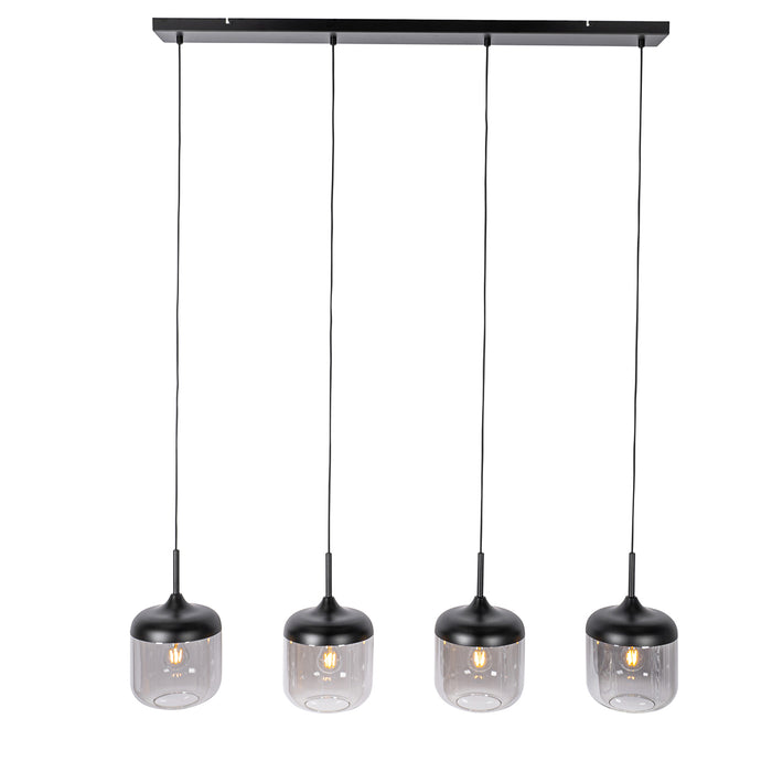QAZQA Design hanglamp zwart met goud en smoke glas 4-lichts - Kyan