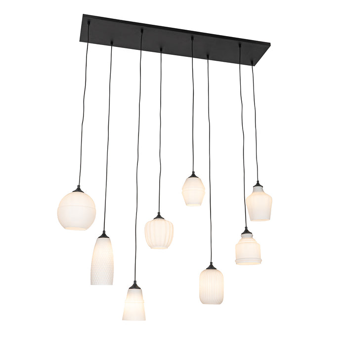 QAZQA Art Deco hanglamp zwart met opaal glas 8-lichts - Hanne