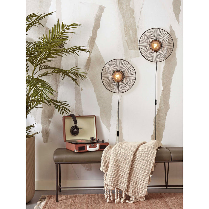 GOOD&MOJO Wandlamp Hokkaido - Bamboe Zwart - Ø38cm