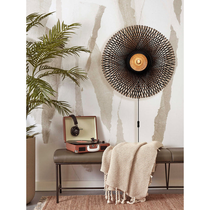 GOOD&MOJO Kalimantan Wandlamp Rond - Ø87cm - Zwart / Bamboe