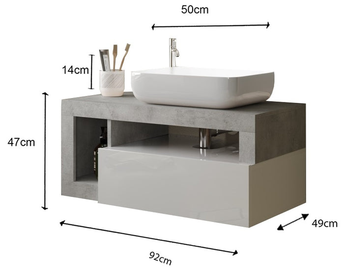 Benvenuto Design Hamburg 92 cm Zwevend Wastafel en Onderkast Beton