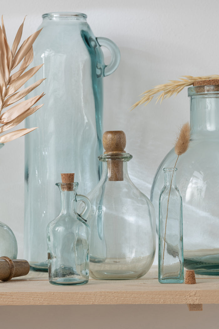 J-Line decoratie fles Ovaal Kurk - glas|hout - transparant