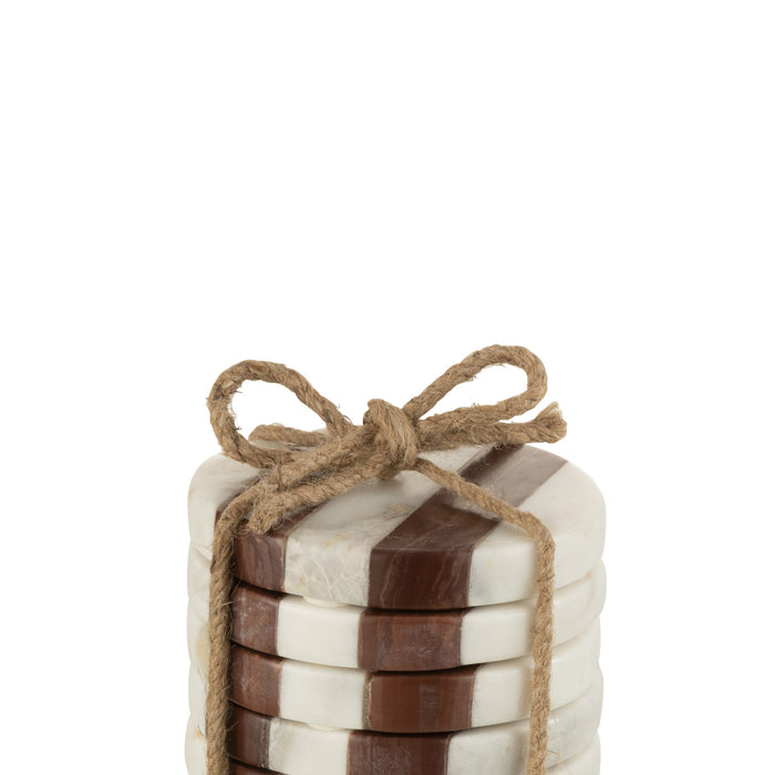 J-Line onderzetter Marmer - steen - wit|bruin - 6 stuks