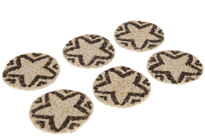 J-Line onderzetter Rond Ster - jute - naturel|bruin - 6 stuks