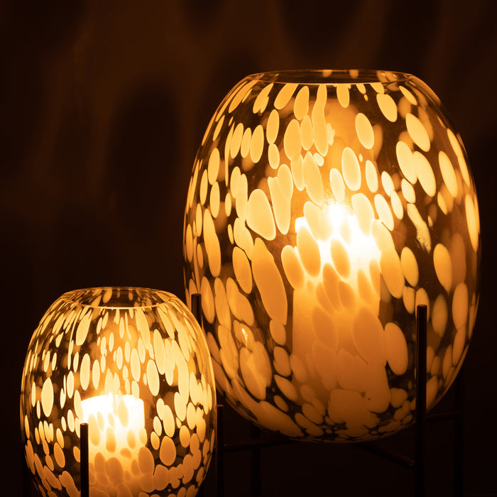 J-Line vaas Op Voet Spikkel - glas - grijs|wit - large - 37 cm hoog