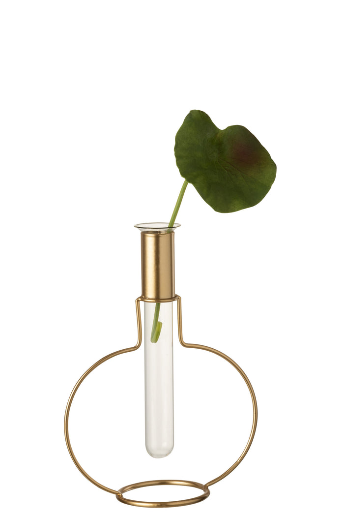 J-Line Vaasje 1 Tube Rond Metaal|Glas Goud