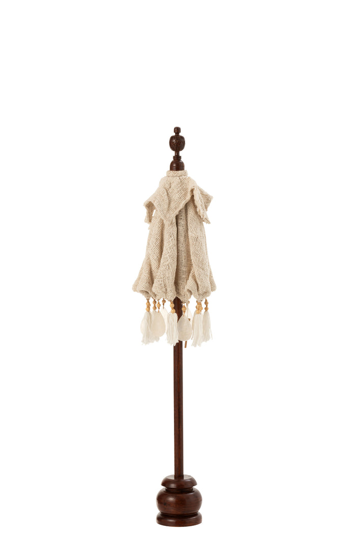 J-Line Parasol+Voet Kwastjes|Schelpen Beige Hout Donker Bruin Small