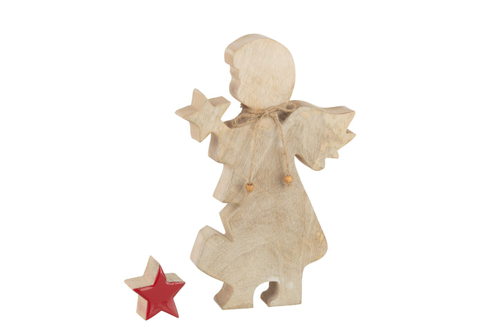 J-Line figuur Engel Ster Mango - hout - rood - large