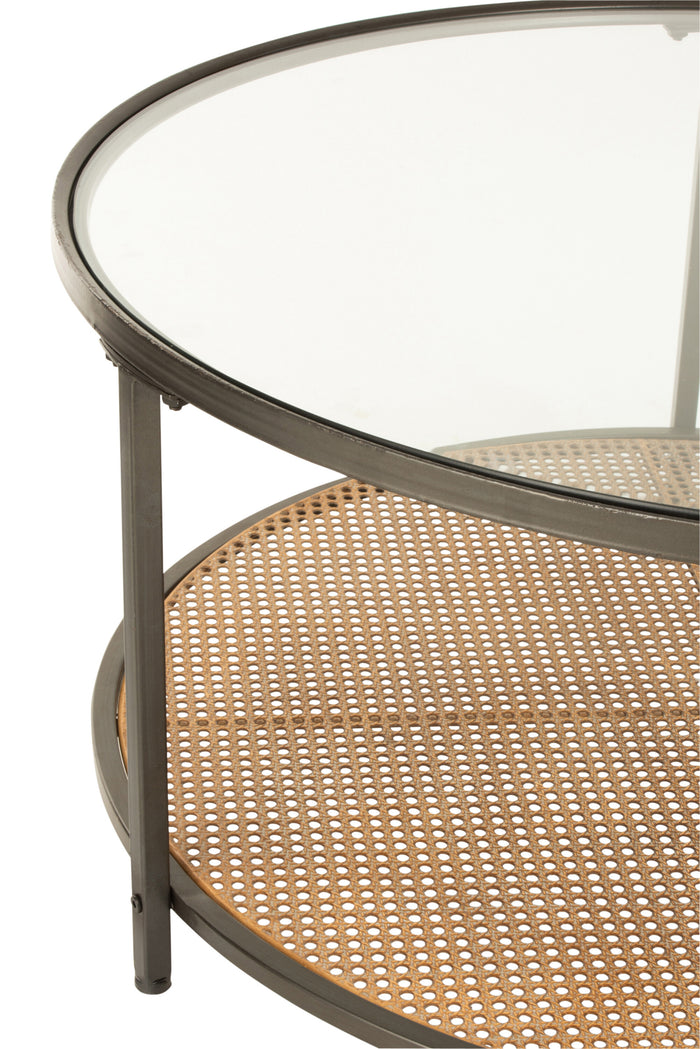 J-Line Salontafel Rond Metaal|Glas Zwart|Naturel