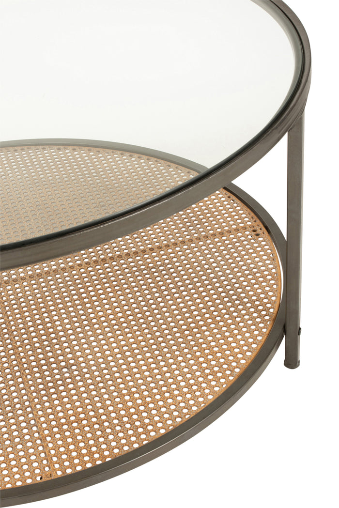 J-Line Salontafel Rond Metaal|Glas Zwart|Naturel