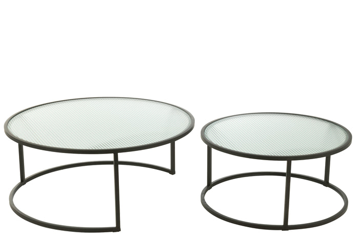 J-Line Set Van 2 Salontafel Rond Metaal|Glas Zwart