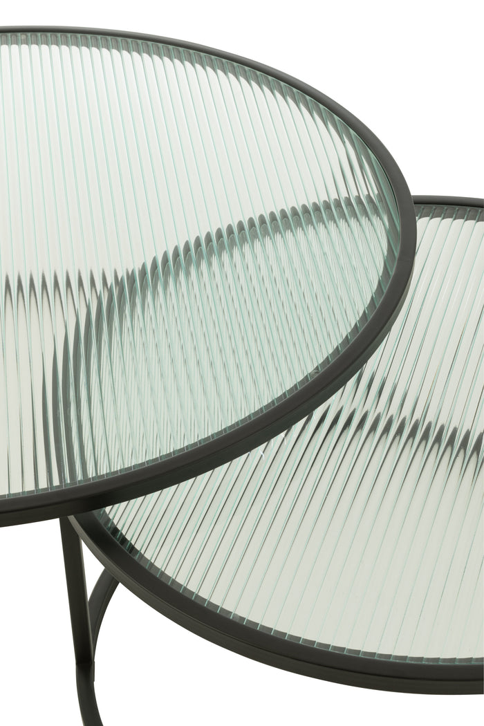 J-Line Set Van 2 Salontafel Rond Metaal|Glas Zwart