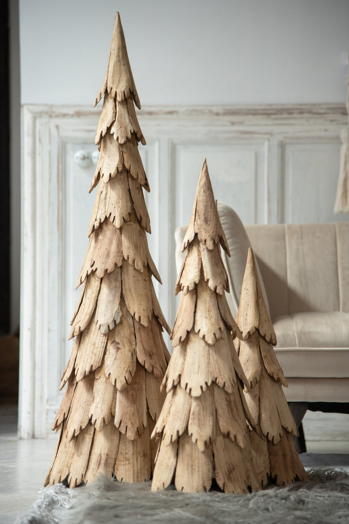J-Line decoratie kerstboom Stukken - hout - naturel - small