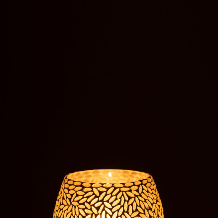 J-Line theelichthouder Mozaiek - glas - grijs|wit - small