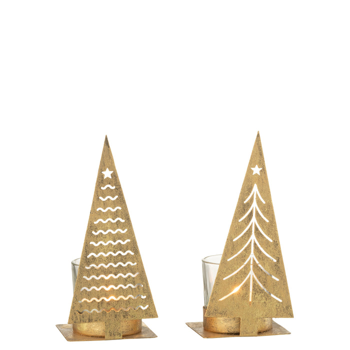 J-Line Kaarshouder kerstboom - theelichthouder - metaal - 2x