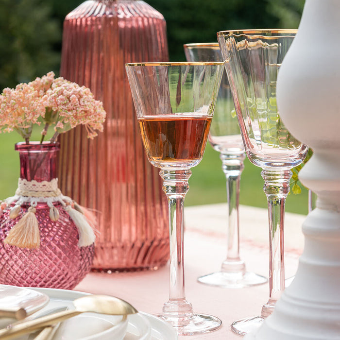 J-Line wijnglas Rand - rode wijn - glas - transparant|goud - 6 stuks