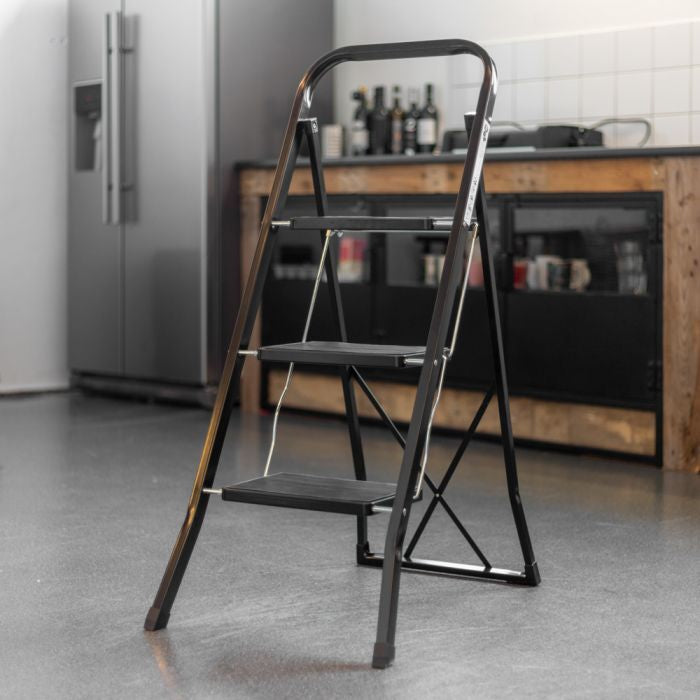 Giga Meubel - Huishoudtrap 3 Treden - Zwart - Anti-Slip - Keukentrap