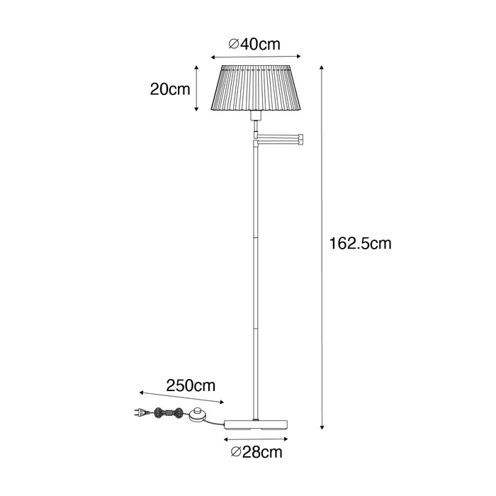 QAZQA Vloerlamp staal met witte plisse kap en verstelbare arm - Ladas