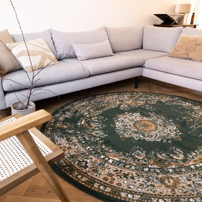 Interieur05 Vloerkleed Vintage Keshan Groen Rond 240cm