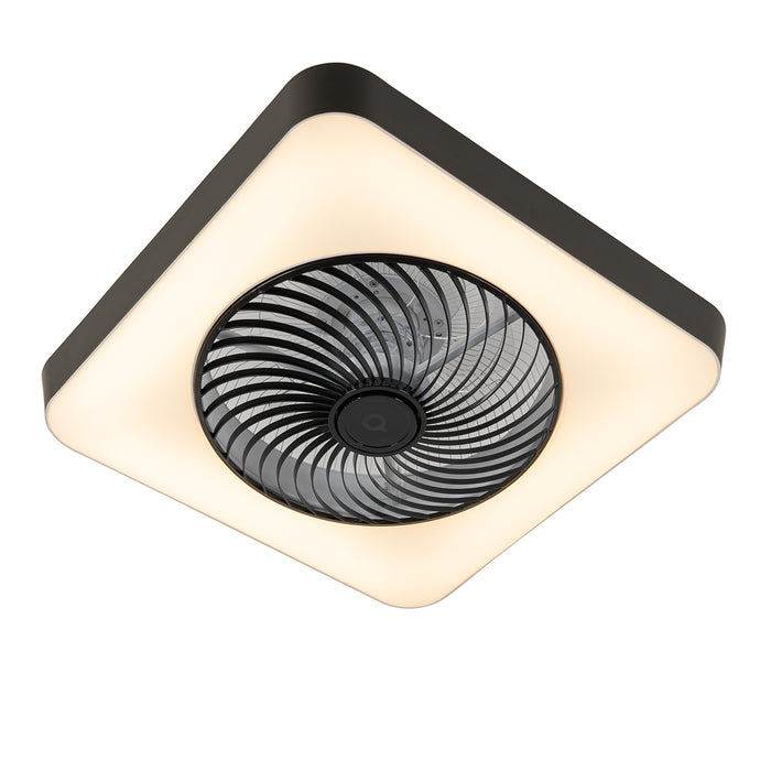 QAZQA Smart plafondventilator vierkant zwart incl. LED dimbaar -