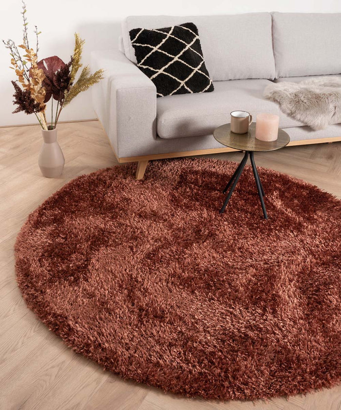 Tapeso Rond hoogpolig vloerkleed velours Posh - koper - 80 cm rond