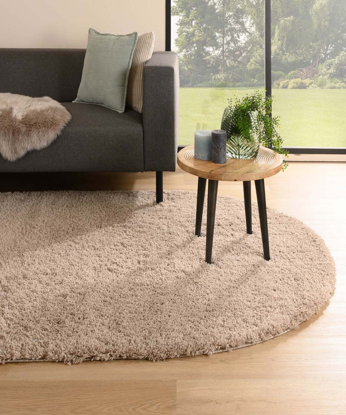 Tapeso Ovaal hoogpolig vloerkleed - Cozy Shaggy - beige - 300x400 cm