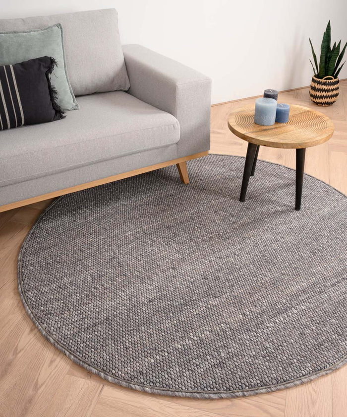 Nordic Weavers Rond wollen vloerkleed Lett - grijs - 300 cm rond
