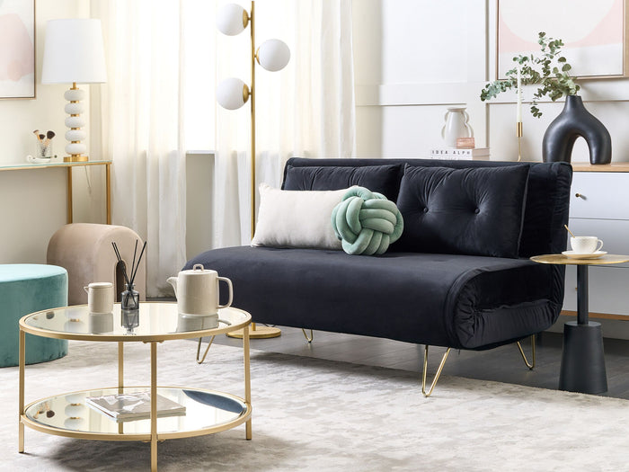 Beliani - VESTFOLD - Slaapbank 2-zits - Zwart - Fluweel