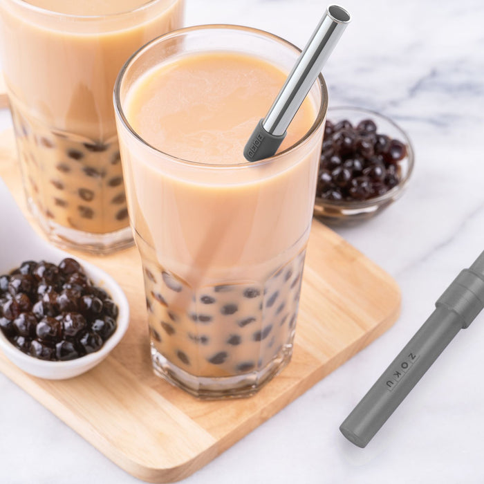 Herbruikbaar Rietje, RVS|Siliconen, BPA vrij, Grijs - Zoku | Pocket St