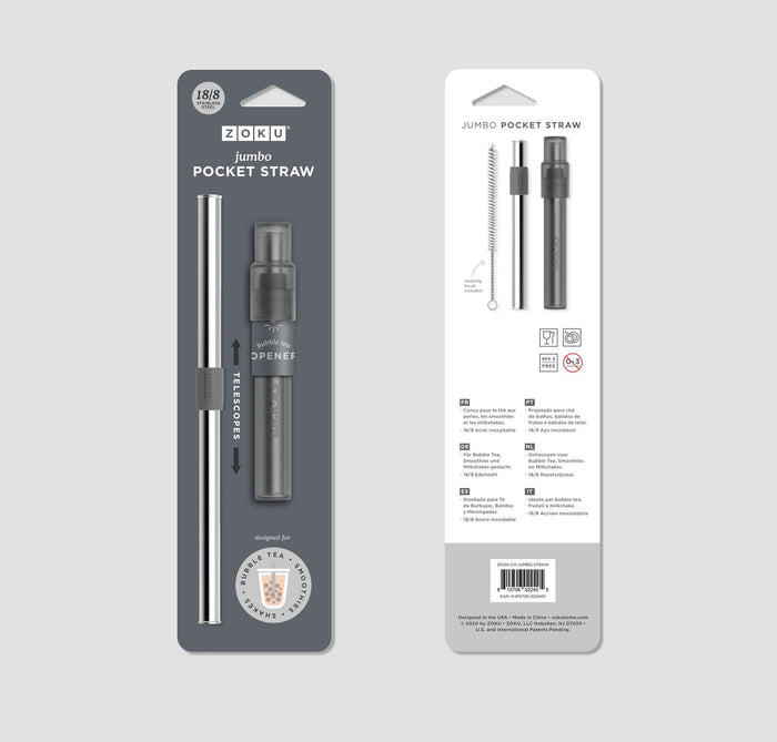 Herbruikbaar Rietje, RVS|Siliconen, BPA vrij, Grijs - Zoku | Pocket St