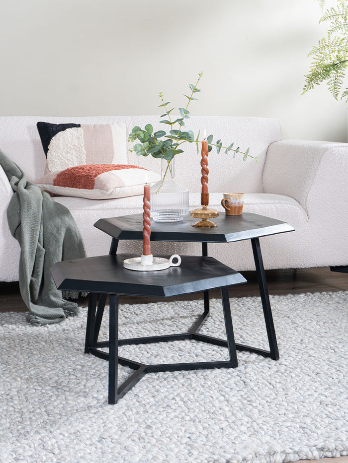 Home67 - Salontafel Kiara - Set van 2 - Achthoekige tafeltjes - Zwart