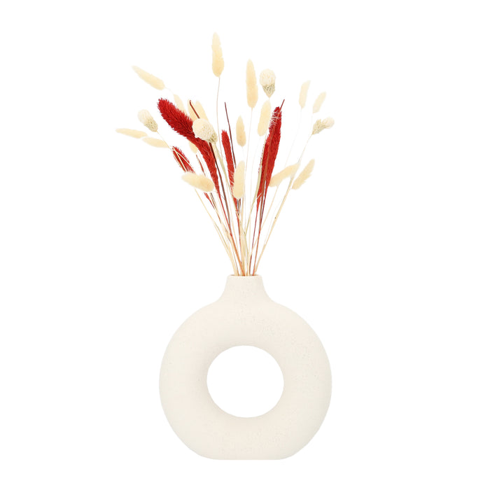 QUVIO Vaas rond met gat in het midden - 19 cm - Keramiek - Wit