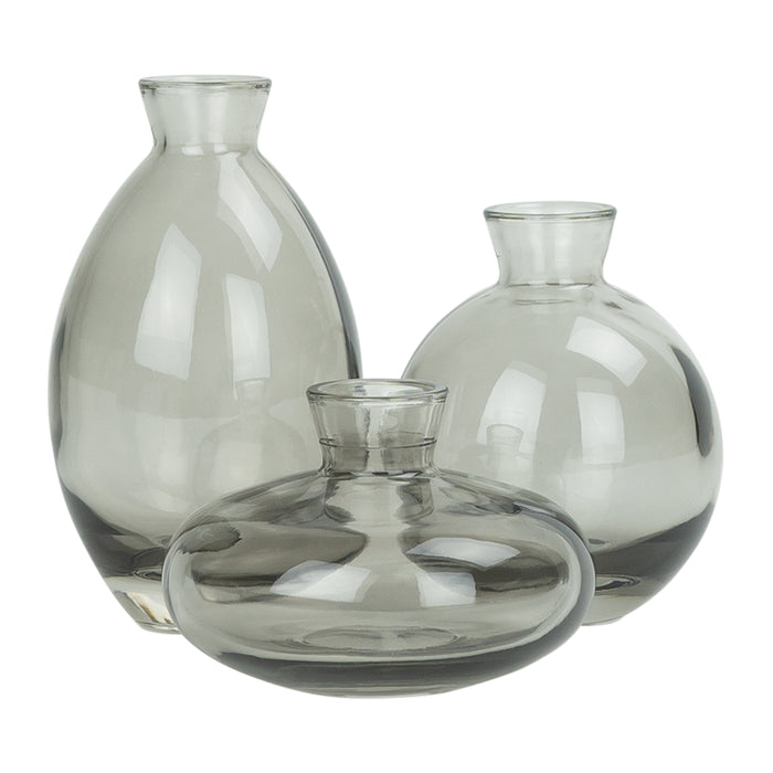 QUVIO Vazen set van 3 - Glas - Donkergrijs