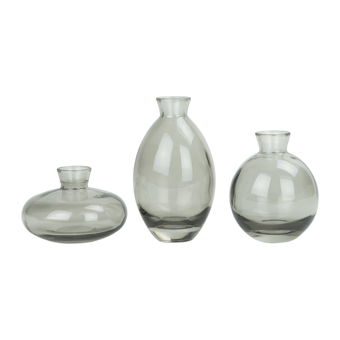 QUVIO Vazen set van 3 - Glas - Donkergrijs