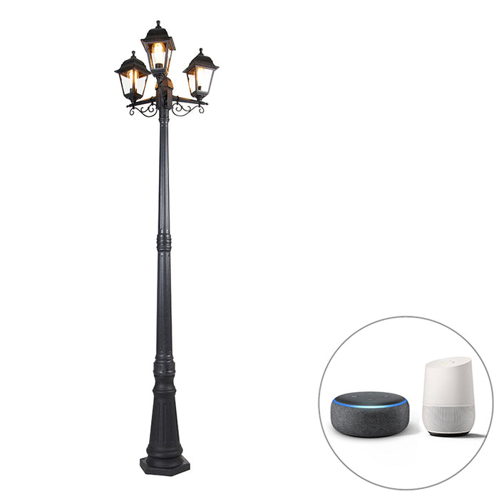 QAZQA Smart lantaarn zwart 3-lichts IP44 incl. Wifi ST64 - Capital