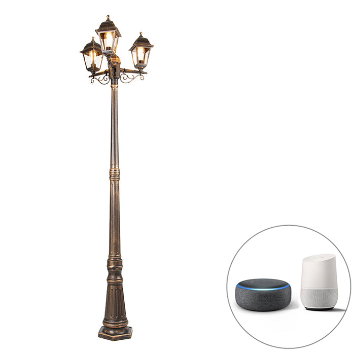 QAZQA Smart lantaarn antiek goud 3-lichts IP44 incl. Wifi ST64 -